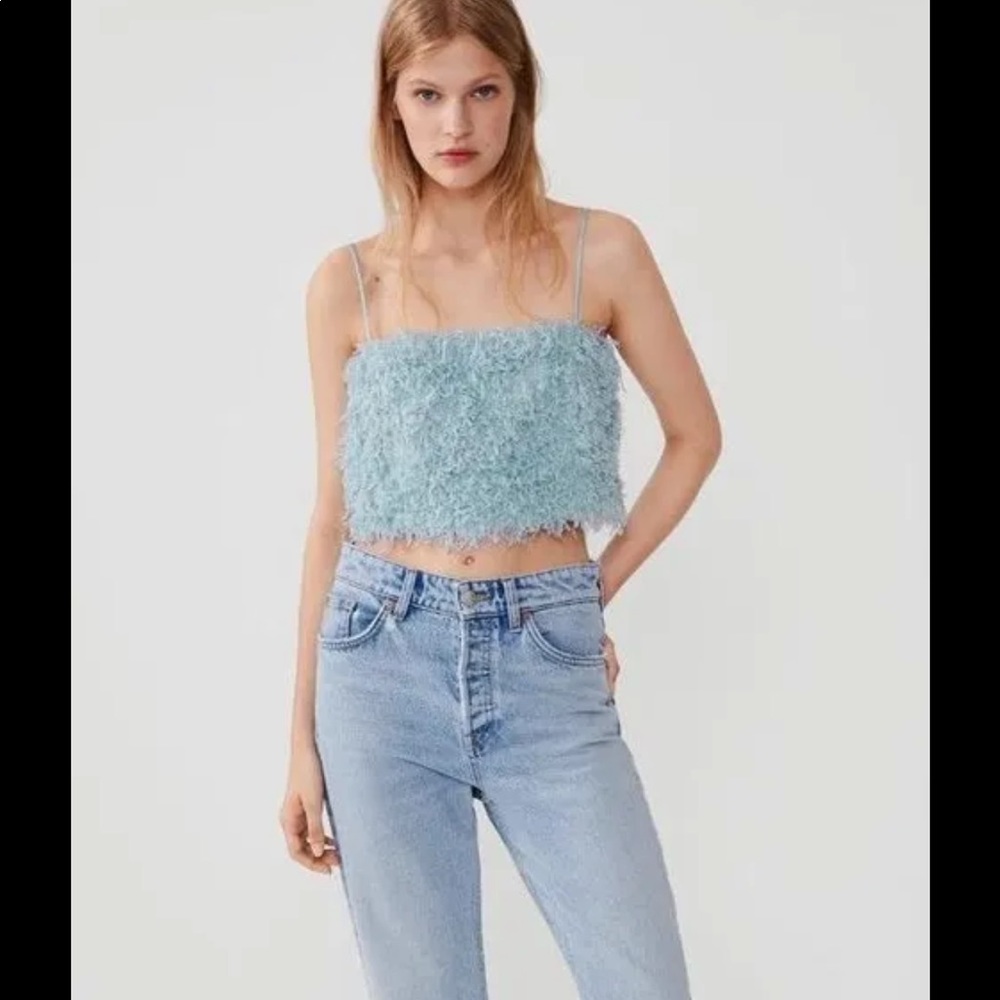 Zara Feather Effect Crop Top